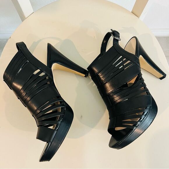 Franco Sarto Women's Meggie Black Heeled Strappy Sandals Sz. 10 M Leather Upper - Picture 4 of 12